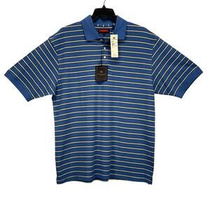 Austin Reed London Polo Men's Size L Blue/Yellow Striped Athleisure Golf Travel